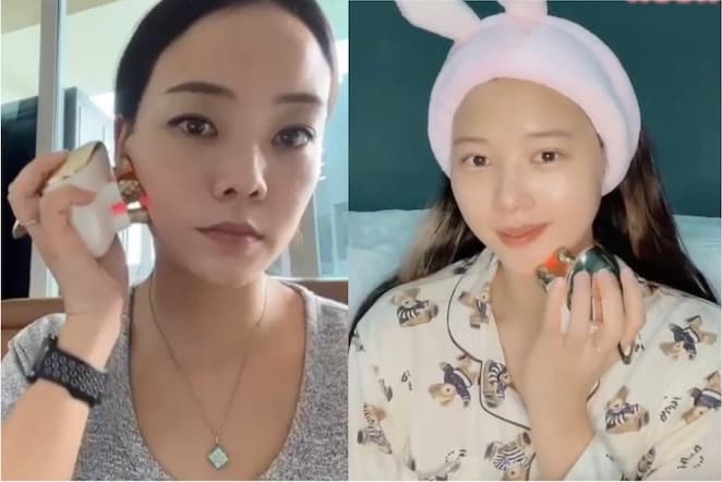 Beauty influencers using facial massagers